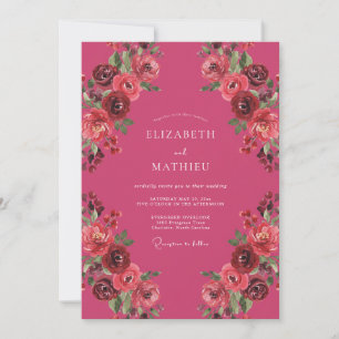 Invitación Boda Romántica Otoñal Rosa Frambuesa
