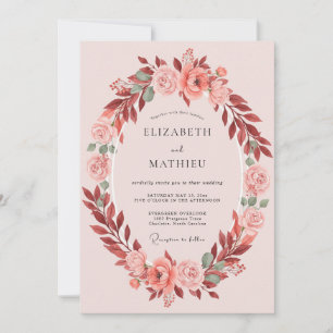 Invitación Boda Romántica Oval Botánico de Coral