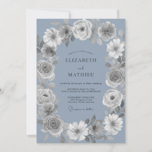 Invitación Boda Romántica Oval Floral Periwinkle