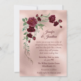 Invitación Boda romántica personalizable con flores de oro ro