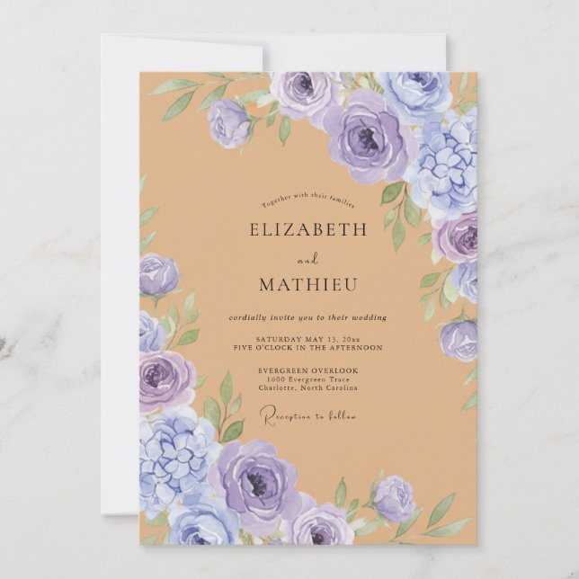 Invitación Boda Romántica Pintada con Albaricoque (Anverso)