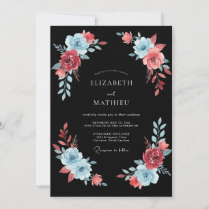 Invitación Boda Romántica Pintada en Azul Coral