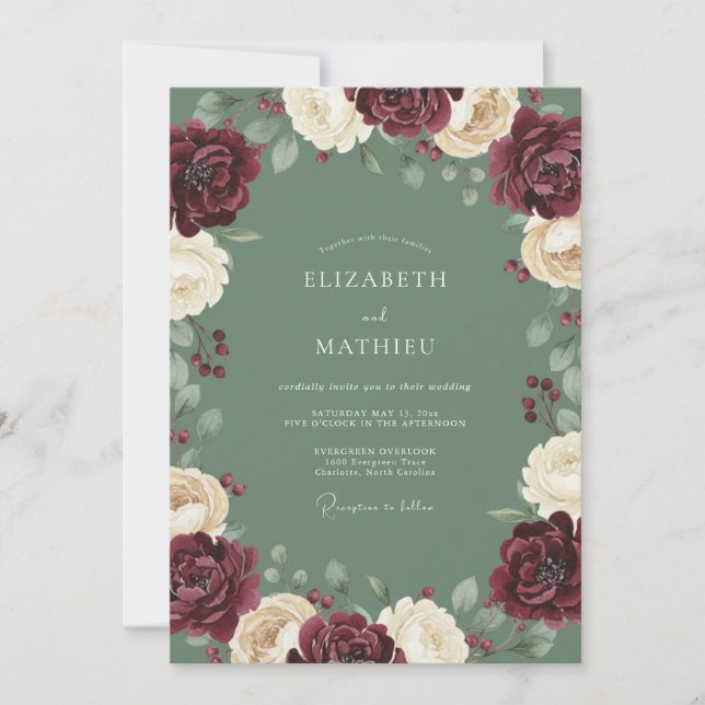 Invitación Boda Romántica Pintoresca de Borgoña (Anverso)