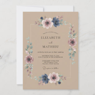 Invitación Boda Romántica Pintoresca en Azul Polvoriento