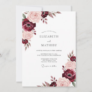 Invitación Boda Romántica Pintoresca Rosa Borgoña