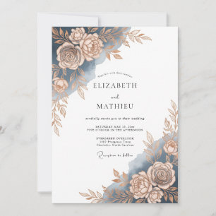Invitación Boda Romántica Pintura Rosa Azul