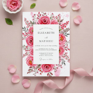 Invitación Boda Romántica Pintura Rosa Pink