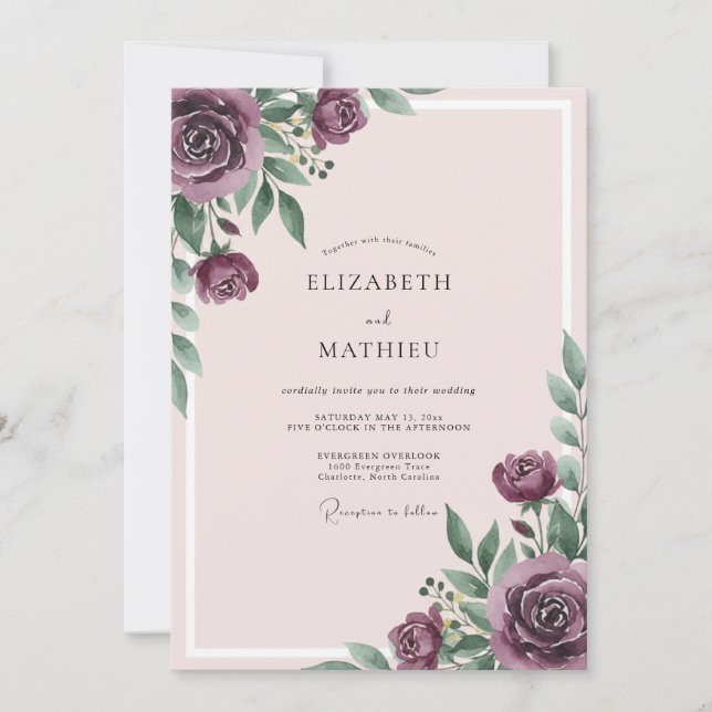 Invitación Boda Romántica Plum Moody (Anverso)