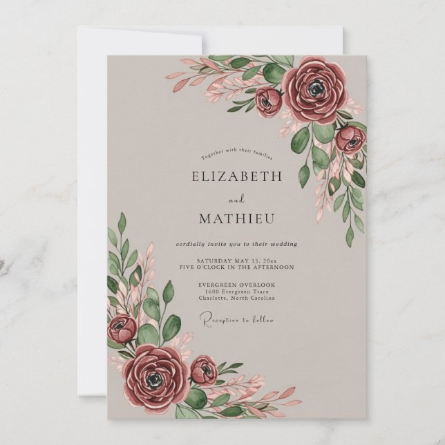 Invitación Boda Romántica Poética Malva (Anverso)