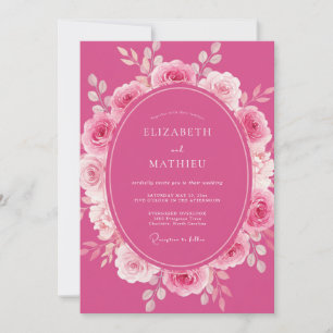 Invitación Boda Romántica Radiante Rosa Fucsia