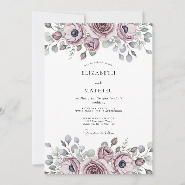 Invitación Boda Romántica Refinada en Malva (Anverso)