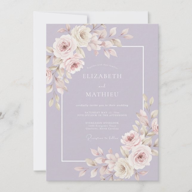 Invitación Boda Romántica Refined Lavanda (Anverso)