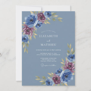 Invitación Boda Romántica Remolino de Rosa Azul