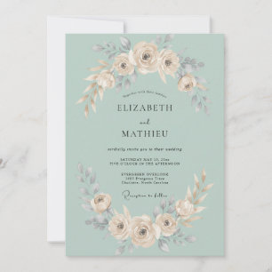 Invitación Boda Romántica Rosa Crema Espuma de Mar