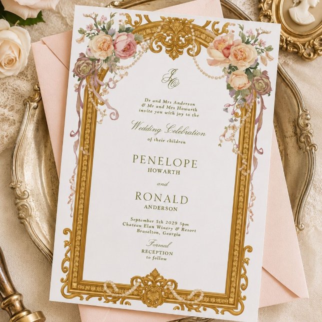 Invitación Boda Romántica Rosa Dorado (Subido por el creador)