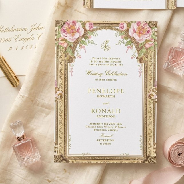 Invitación Boda Romántica Rosa Dorado (Subido por el creador)