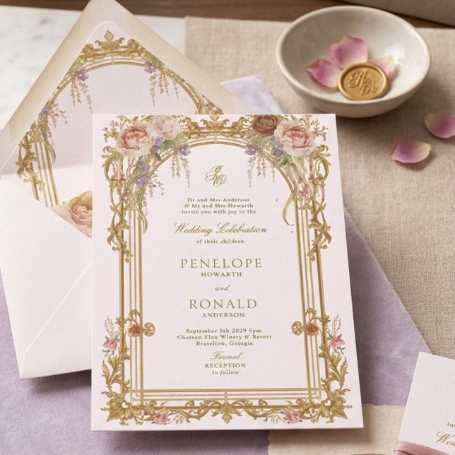 Invitación Boda Romántica Rosa Dorado (Subido por el creador)