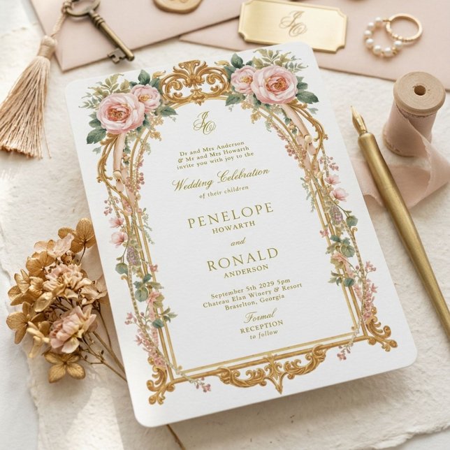 Invitación Boda Romántica Rosa Dorado (Subido por el creador)