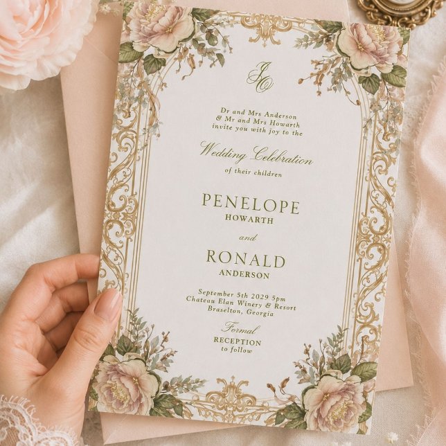 Invitación Boda Romántica Rosa Dorado (Subido por el creador)