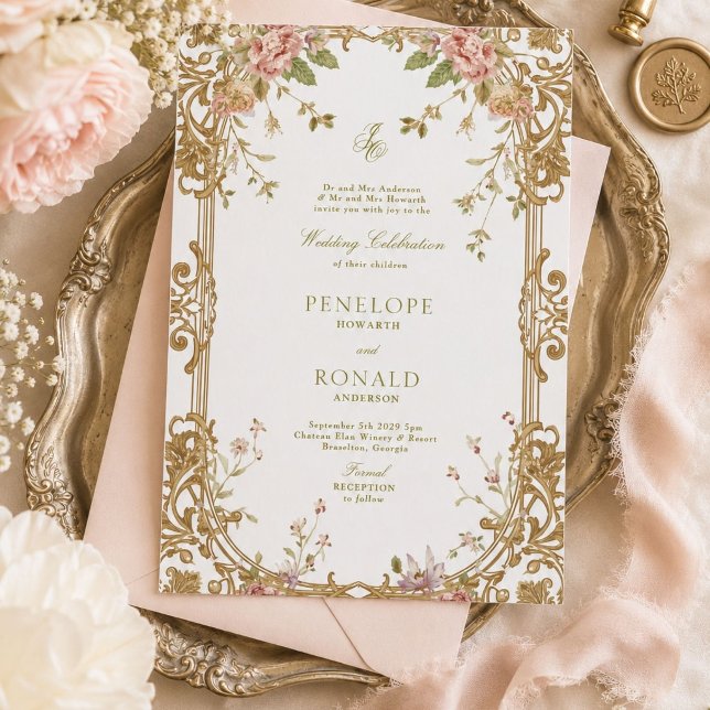 Invitación Boda Romántica Rosa Dorado (Subido por el creador)