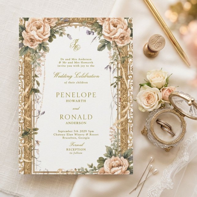 Invitación Boda Romántica Rosa Dorado (Subido por el creador)