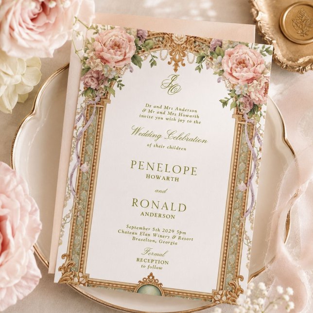 Invitación Boda Romántica Rosa Dorado (Subido por el creador)