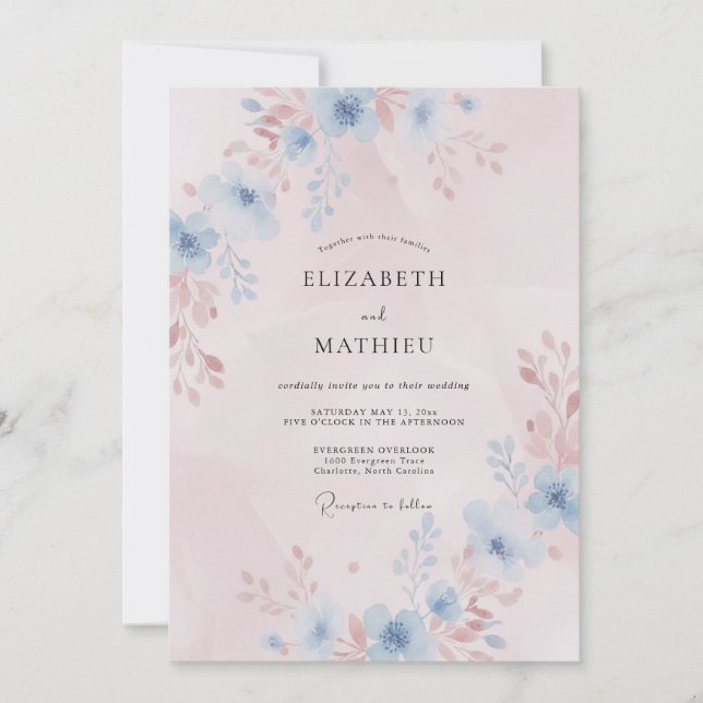 Invitación Boda Romántica Rosa Sonrosado Etéreo (Anverso)