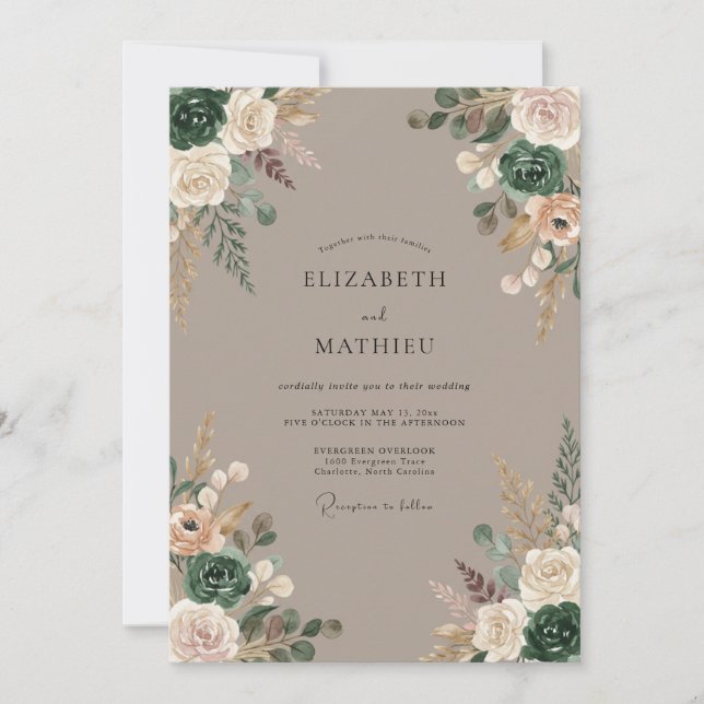 Invitación Boda Romántica Rústica con Flor de Salvia (Anverso)