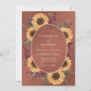 Invitación Boda Romántica Rústica con Girasoles de Terracota