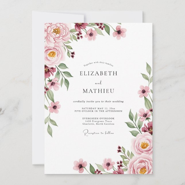 Invitación Boda Romántica Serena con Rubor (Anverso)