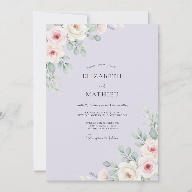 Invitación Boda Romántica Serena de Lila (Anverso)