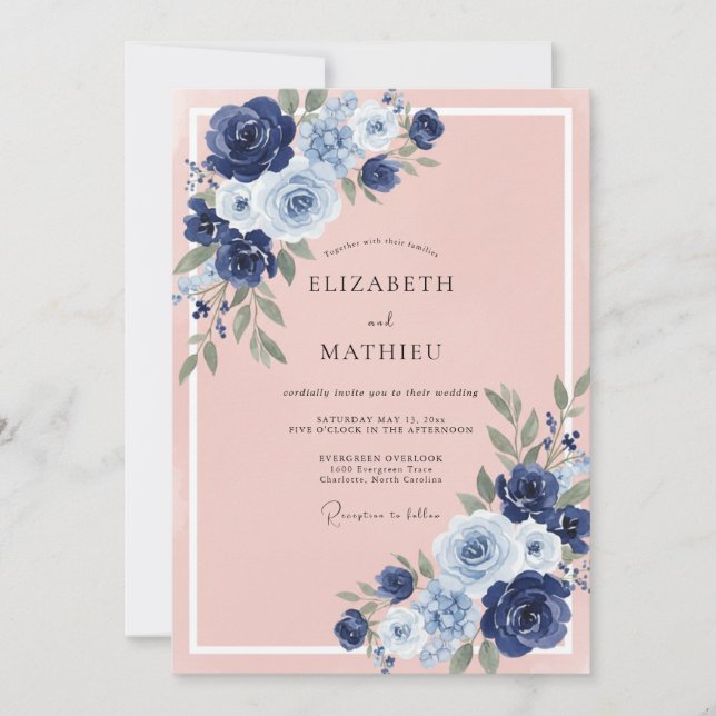 Invitación Boda Romántica Sofisticada de la Marina (Anverso)