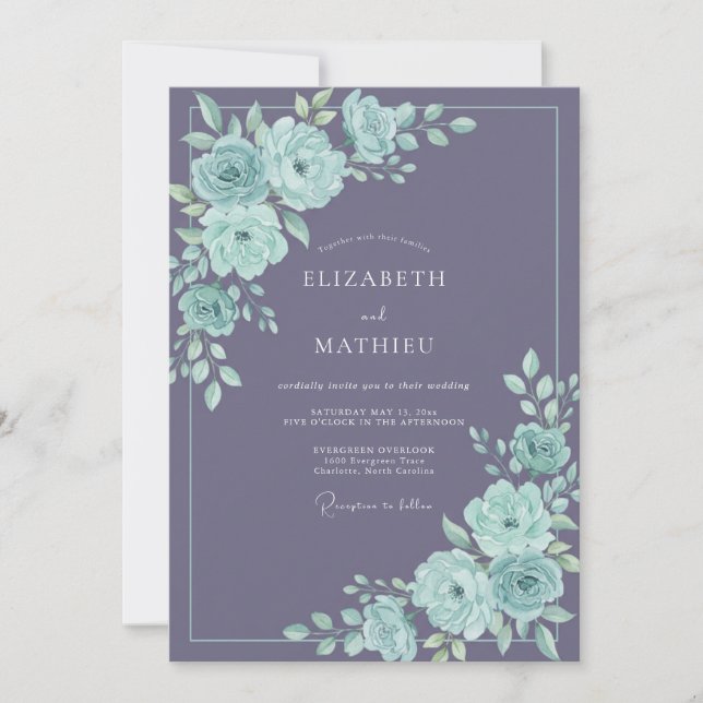 Invitación Boda Romántica Suave de Lila (Anverso)