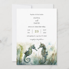 Invitación Boda Romántica submarina de caballito de mar Parej