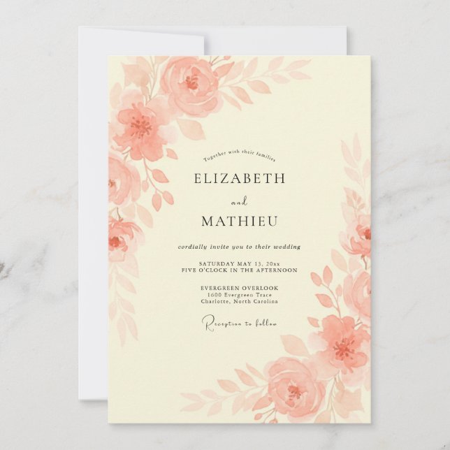 Invitación Boda Romántica Sutil de Albaricoque (Anverso)