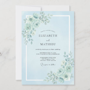 Invitación Boda Romántica Tranquila de Azul Polvo