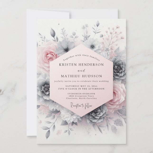 Invitación Boda Romántica Tranquila Rosa Rubor (Anverso)