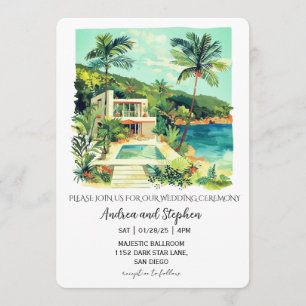 Invitación Boda Romántica Tropical en la Isla