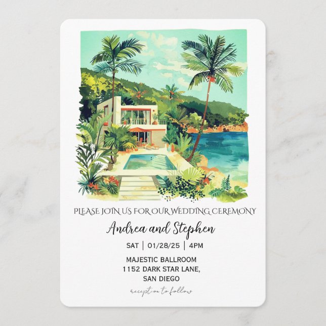 Invitación Boda Romántica Tropical en la Isla (Anverso)