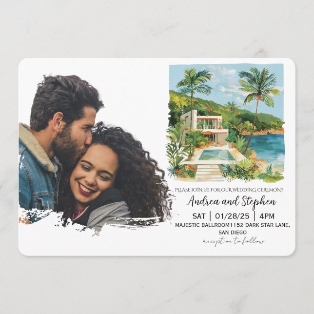 Invitación Boda Romántica Tropical en la Isla (Anverso)