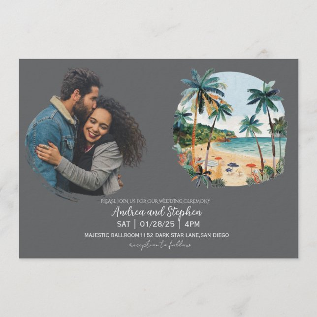 Invitación Boda Romántica Tropical en la Isla (Anverso)
