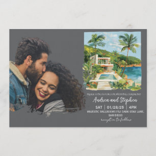 Invitación Boda Romántica Tropical en la Isla
