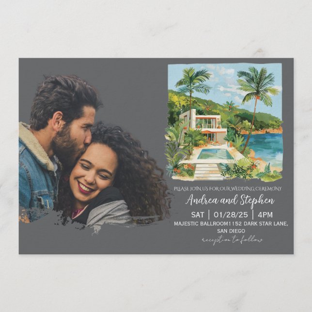 Invitación Boda Romántica Tropical en la Isla (Anverso)