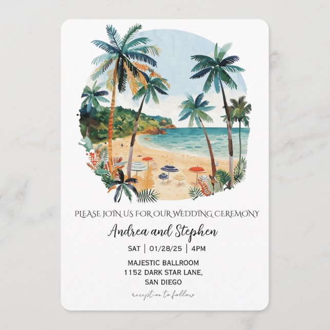 Invitación Boda Romántica Tropical en la Isla (Anverso)