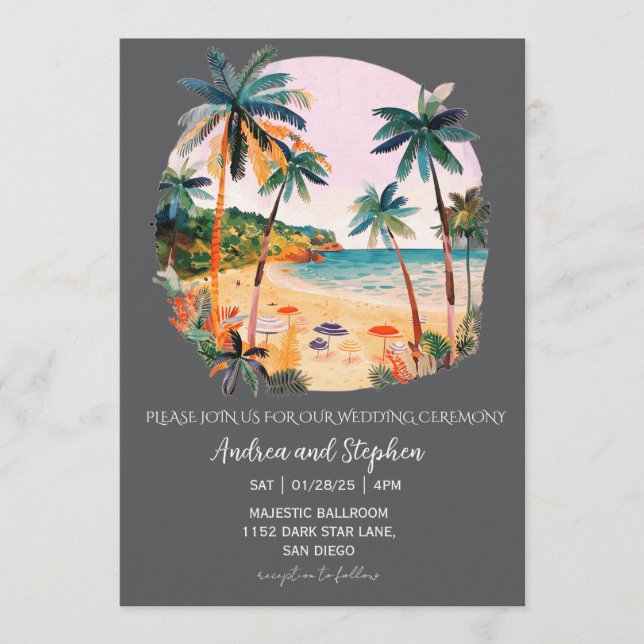 Invitación Boda Romántica Tropical en la Isla (Anverso)