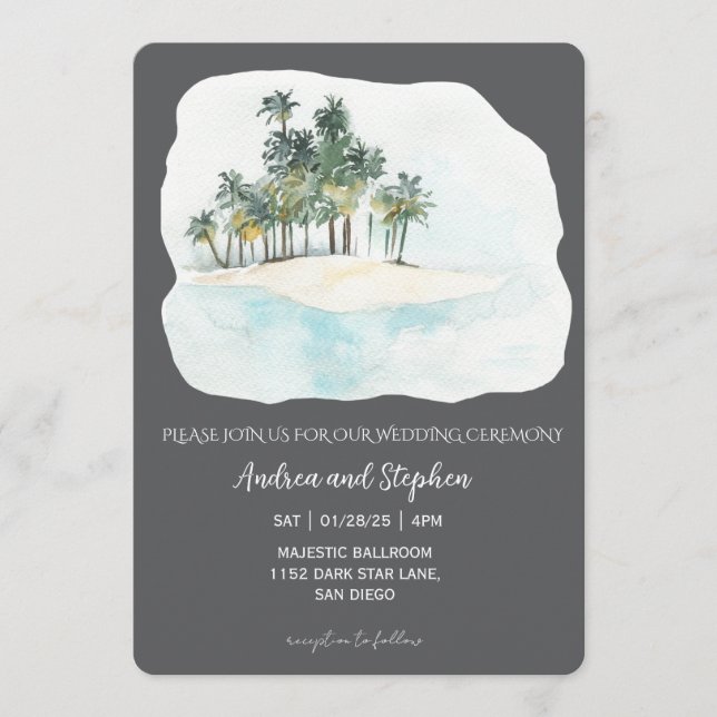 Invitación Boda Romántica Tropical en la Isla (Anverso)