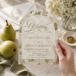 Invitación Boda Romántica Verde Salvia Todo en Uno
