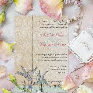 Invitación Boda Romántica Vintage Colibrí Jaula para Pájaros