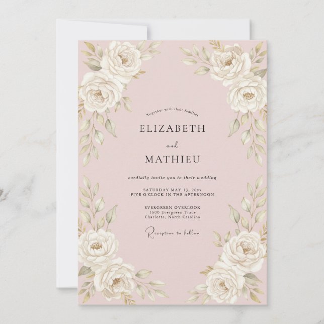 Invitación Boda Romántica Vintage Rosa Rosado (Anverso)