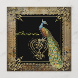 Invitación boda romántica vintage turquesa azul pavo real